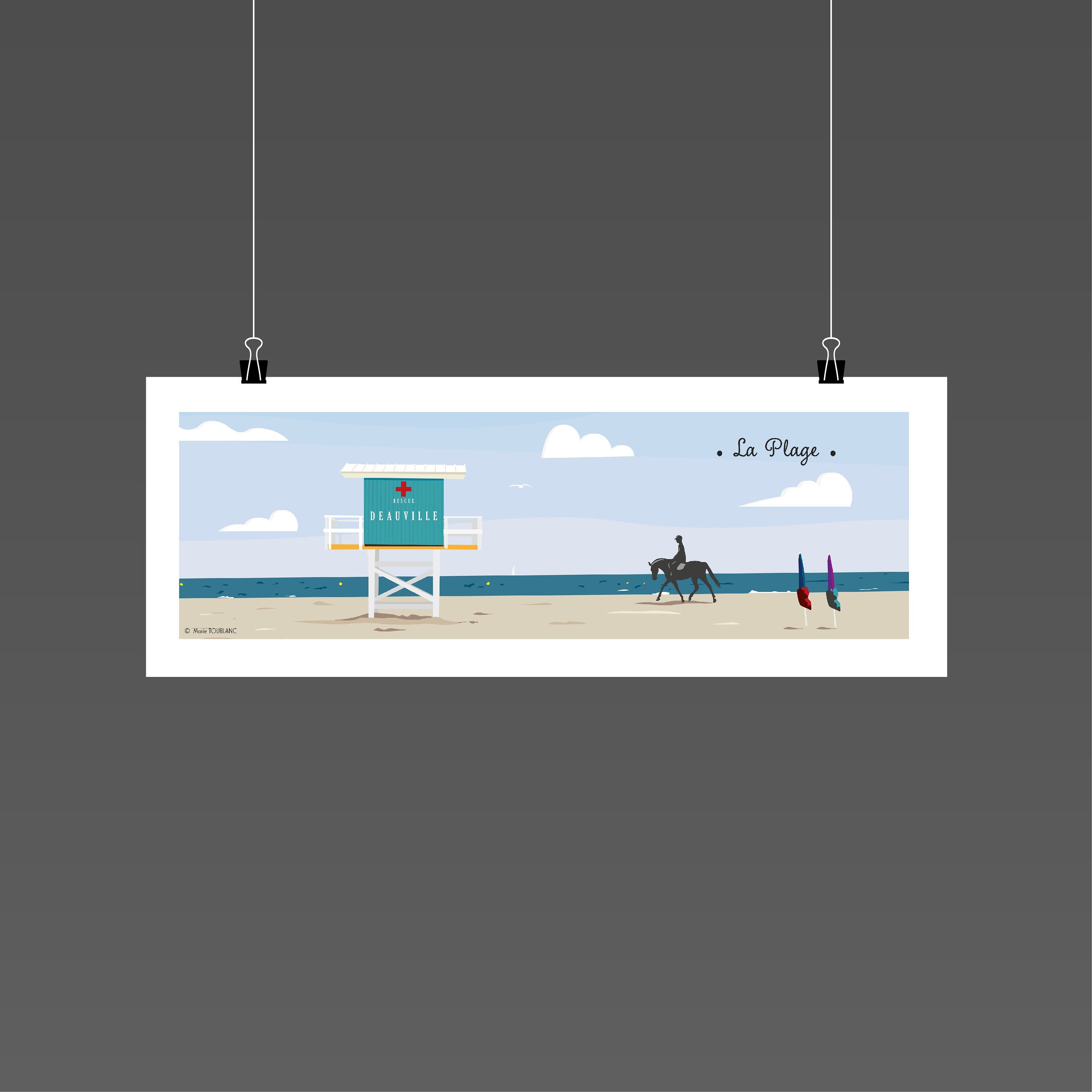 Affiche Vintage - Deauville Rescue Deco/Poster Vintage Art Mural Print Paysage Plage