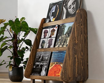 Recycled wood vinyl storage unit – Handmade record cabinet, handcrafted solid wood vinyl cabinet, sustainable furniture