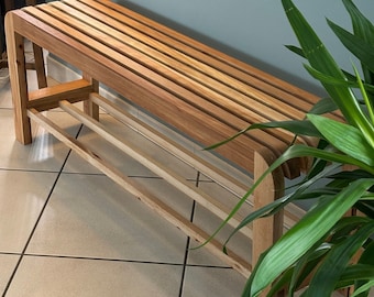 Recycled solid wood shoe bench | Modern entryway furniture, practical shoe storage, handcrafted in France