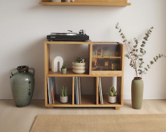 Vinyl record cabinet made from recycled solid wood – Vintage record player cabinet – Vinyl record storage – Handcrafted
