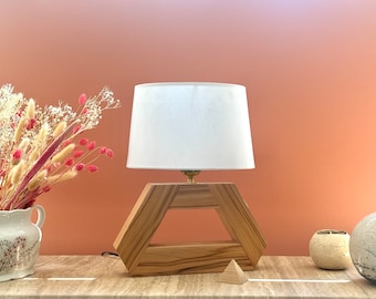 Table lamp made of recycled solid wood and its unique and innovative ignition system decorative bedside lamp in beech "PRISM"
