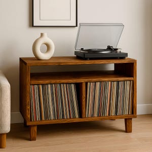 Wooden Record Player and Vinyl Storage Cabinet - Retro Solid Wood Design, Ideal for Living Room