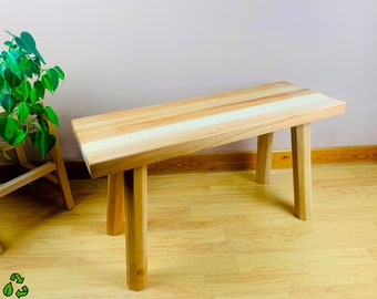 Entryway or hallway bench in decorative recycled solid wood handcrafted from beech
