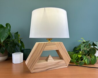 Solid wood lamp and its unique and innovative lighting system | decorative bedside lamp in recycled solid beech | PRISM