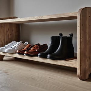 Solid wood shoe bench with shelf – Practical and decorative entryway furniture – Handcrafted shoe storage Chêne Moyen