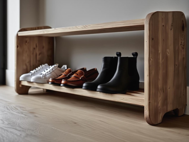 Solid wood shoe bench with shelf – Practical and decorative entryway furniture – Handcrafted shoe storage Chêne Moyen