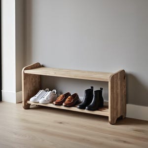 Solid wood shoe bench with shelf – Practical and decorative entryway furniture – Handcrafted shoe storage image 1