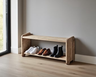 Solid wood shoe bench with shelf – Practical and decorative entryway furniture – Handcrafted shoe storage