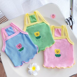 Flower Embroidery Summer Sleeveless Dog Clothes Puppy Clothes Cat Clothes Spring Pet Clothes Pet Tops Small Dog Clothes for Small Dogs