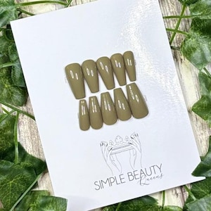 Size Extra Small | Medium Coffin | Ready To Ship | Camo Green Nails | Handmade Press On Nails | Glue On Manicure | 10 Piece Set |