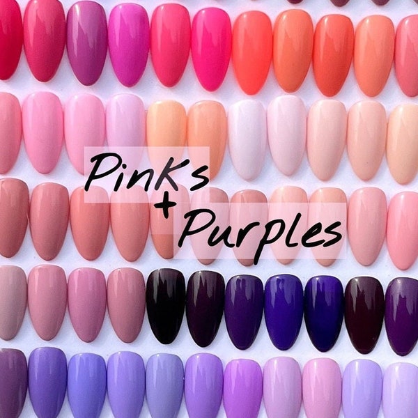 Pinks + Purples - 17 Shapes - 88 Colours - Bright Solid Colour Press On Nails - Glue On Fake Nails - Any Length -  Light + Dark Basic Nails