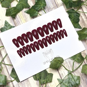 Medium - Long Coffin | Ready To Ship | Dark Fall Red | Handmade Press On Nails | Gel Polish False Nails | Glue On Manicure | 20 Piece Set |