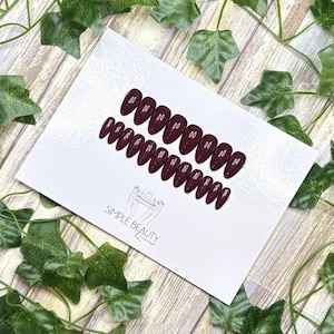 Medium Almond | Ready To Ship | Dark Deep Maroon Red | Handmade Press On Nails | Gel Polish False Nails | Glue On Manicure | 20 Piece Set
