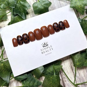 Size Medium | Short Square | Ready To Ship | Brown Animal Nails| Handmade Press On Nails | Glue On Manicure | 10 Piece Set |