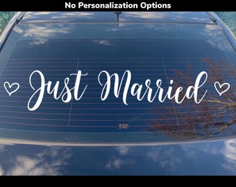 Just Married Removable Car Decal, Just Married Car Sticker, Hearts, Wedding Decal, Wedding Decor, Car Sign, Wedding Decorations For Car, F1