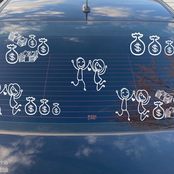 Childfree Couple Decals For Car, Sink & Dink Decals, Stick Figure Family Decal, Couple Stickers, Money Bag Sticker, Team No Kids