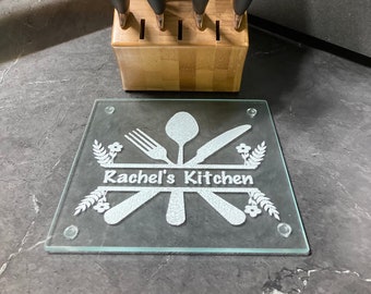 8&quot;, Personalized Glass Cutting Board, Custom Cutting Board, Kitchen Decor, Mothers Day Gift For Mom, Friend, Daughter, Bridal Shower Gift