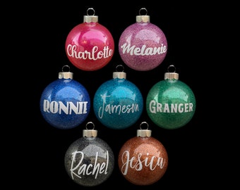 Personalized Christmas Ornaments, Custom Glitter Name Ornament, Ball, Bauble, Custom Gift For Mom, Friend, Secret Santa, Unique Name
