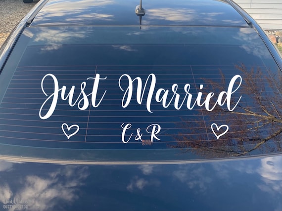 Just Married Car Sticker White Just Married Car Sticker Wedding Car Sticker  Elegant Script Wedding Car Sticker 