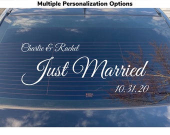 Just Married Removable Car Decal, Custom Just Married Car Sticker, Wedding Decal For Car, Personalized Wedding Decor, Car Sign, F24