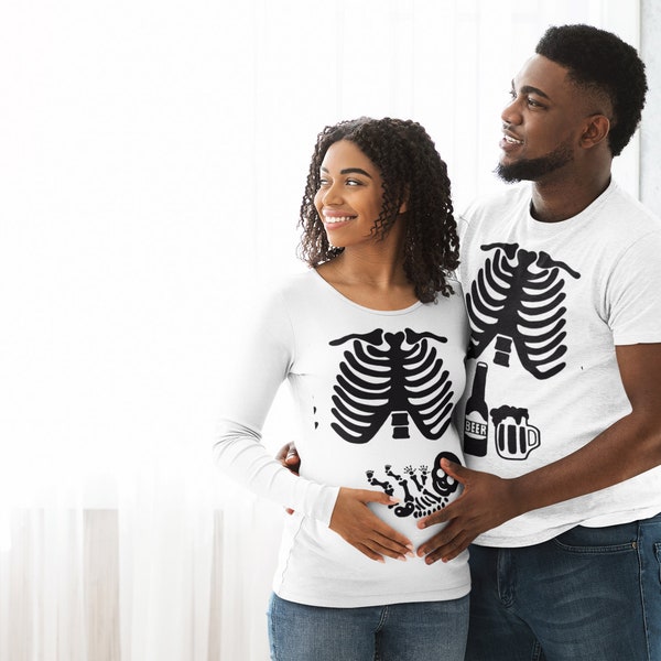 Halloween Pregnancy Shirt, Baby Skeleton Maternity Shirt Svg, Beer Skeleton Svg, Pregnancy Svg, Skeleton Svg, Couples Halloween Costume Svg