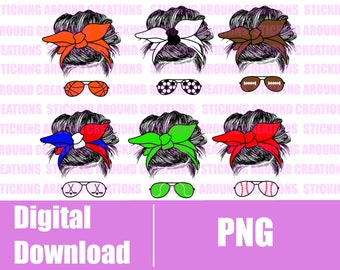 Messy Bun Sports Mom PNG Bundle (Digital Download)
