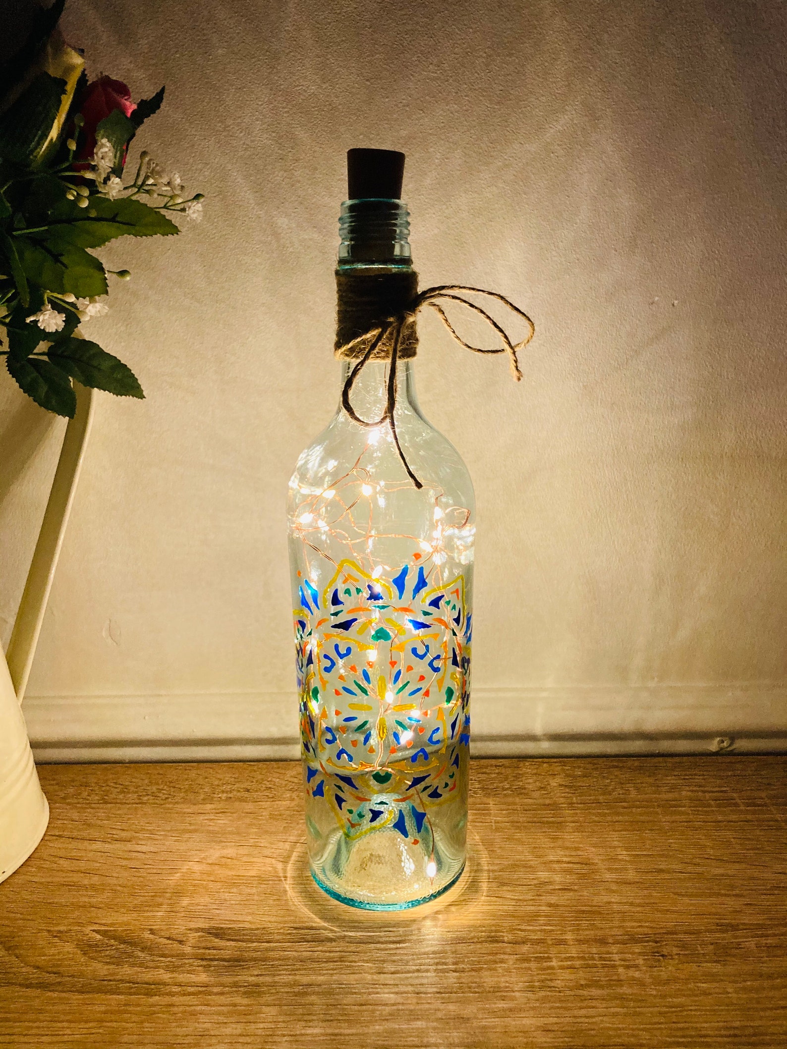 HandPainted Wine Bottle Lamp with LEDs Etsy