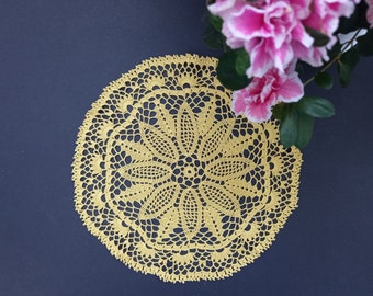 Available; 26cm; Candle doily; Sun flower; nature motif crochet