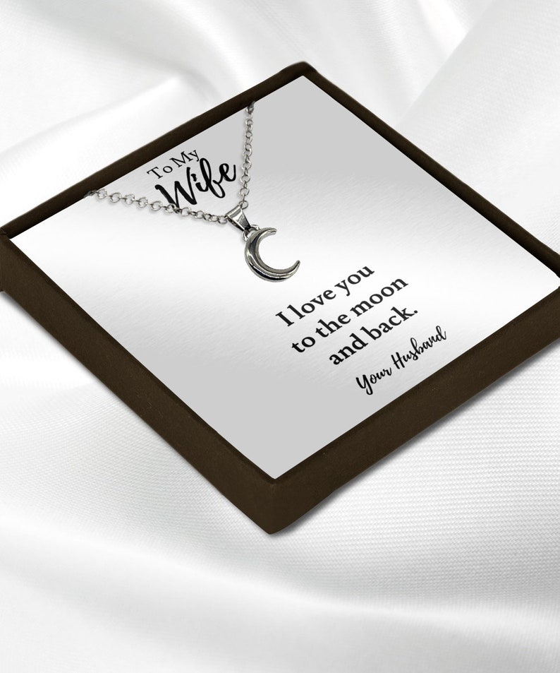 To My Wife Necklace I Love You To The Moon And Back Gift For Her Wife Cute Valentines Day Anniversary Present Silver Moon Pendant Jewelry