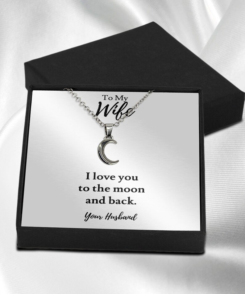 To My Wife Necklace I Love You To The Moon And Back Gift For Her Wife Cute Valentines Day Anniversary Present Silver Moon Pendant Jewelry