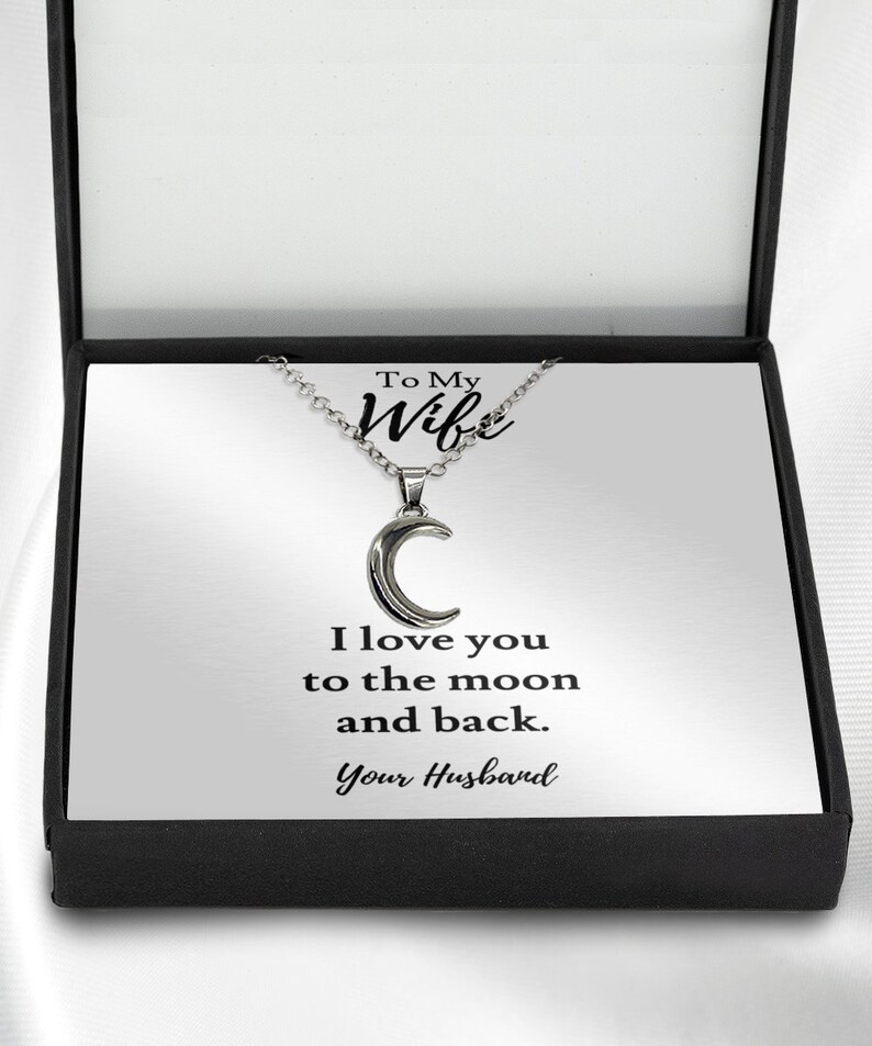 To My Wife Necklace I Love You To The Moon And Back Gift For Her Wife Cute Valentines Day Anniversary Present Silver Moon Pendant Jewelry