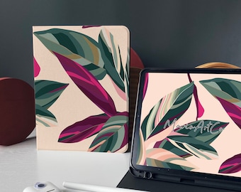 Tropical Leaves iPad Book Cover Personalised iPad 9.7 10.2 Pro 11 10.5 12.9 inch Air 4 iPad Case Stand iPad Case 9 7 iPad Pro 2021