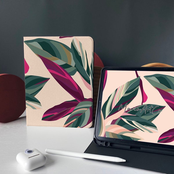 Tropical Leaves iPad Book Cover Personalised iPad 9.7 10.2 Pro 11 10.5 12.9 inch Air 4 iPad Case Stand iPad Case 9 7 iPad Pro 2021