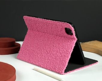 Housse rose en peluche rose pour iPad iPad 9,7 10,2 Pro 11 10,5 12,9 pouces Air 4 5 Mini 5 6 Étui iPad avec support iPad Pro 2021