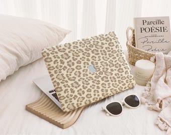 Beige Klassische Leopard Leder Hard Case Cover für MacBook M2/M3 Air 13 Zoll MacBook Pro 13 14 16 15 Air 12 Zoll 2023 2022 Einzigartige Laptop Tasche