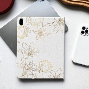 Lilies Art iPad Book Cover Personalised iPad 9.7 10.2 Pro 11 10.5 12.9 inch Air 4 Mini 5 iPad case stand iPad case 9 7 iPad Pro 2021
