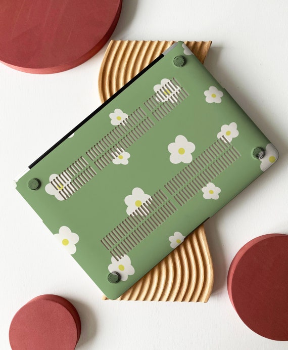 Cute Flowers Green Shell Hard Case Cover for MacBook Air 13 Macbook Pro 13 16 15 Air 13 12 inch Laptop M2 Air A2681 A2338