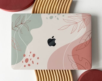 Hand-Painted Red Leaf Line Shell Hard Case Cover for MacBook Air 13 Macbook Pro 13 16 15 Air 13 12 inch Laptop M2-A2681, A2338