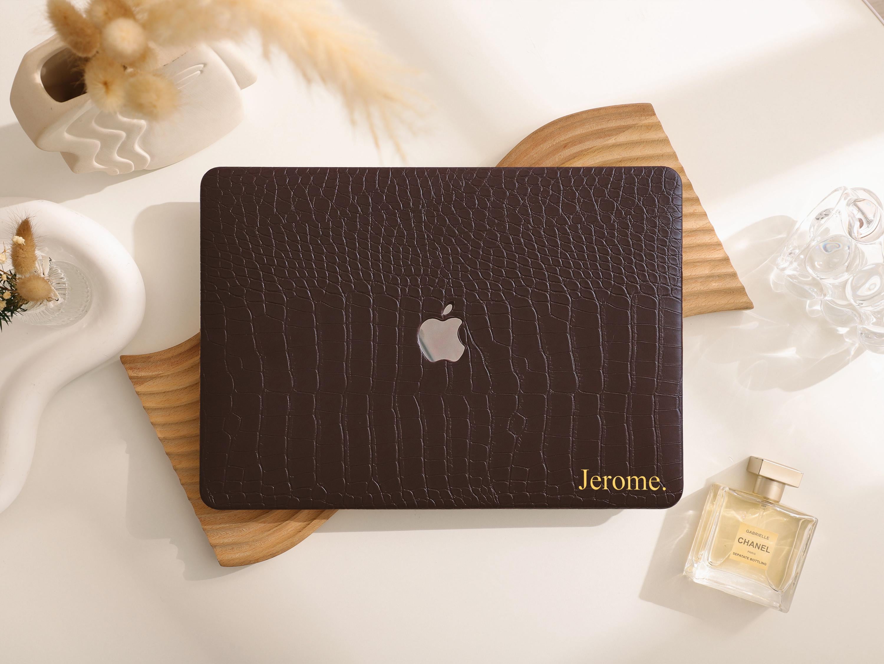 Dark Roast Crocodile Print Hard Case Cover for MacBook M2/M3 Air