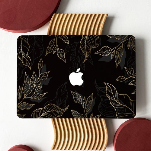 Black Gold Luxury Leaves Shell Hard Case Cover for MacBook Air 13 Macbook Pro 13 16 15 Air 13 12 inch Laptop 2338 2681