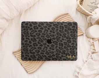 Schwarze klassische Leopard-Leder-Hartkasten-Abdeckung für MacBook M2/M3 Air 13 Zoll MacBook Pro 13 14 16 15 Luft 12 Zoll 2023 2022 Einzigartige Laptop-Hülle