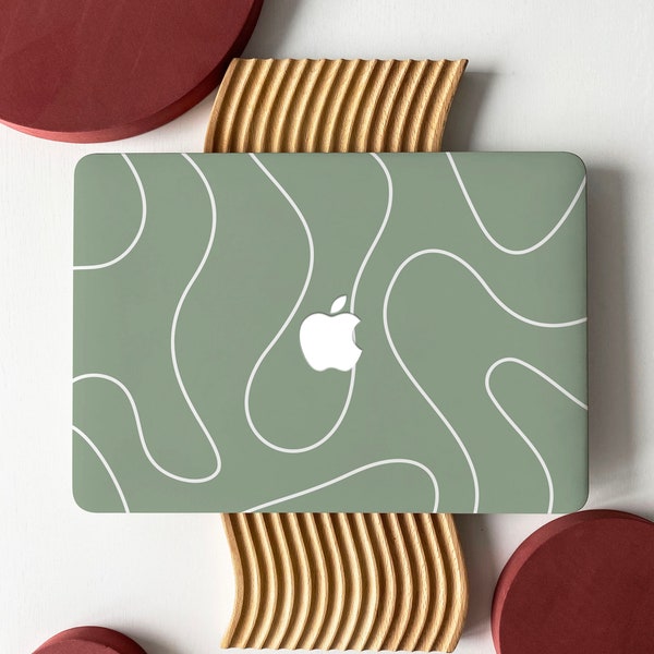 Soft Sage Green Art Lines Shell Hard Case Cover for MacBook Air 13 Macbook Pro 13 16 15 Air 13 12 inch Laptop 2338 2681