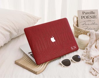 Scarlet Crocodile Leather Hard Case Cover for MacBook M2/M3 Air 13" Macbook Pro 13 14 16 15 Air 12 inch 2023 2022 Unique Laptop Case