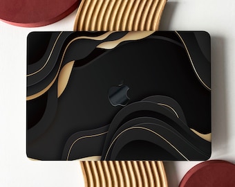 Fließende schwarze goldene Block-Schale Harte Fall-Abdeckung für MacBook Air 13 MacBook Pro 13 16 15 Luft 13 12-Zoll-Laptop 2338 2681, personalisiertes Geschenk