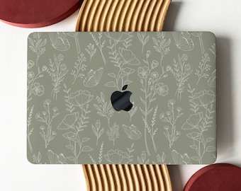 Sage Green Floral Flight Hard MacBook Case Cover for MacBook M1/M2 Air 13 Case 2023 New Macbook M3 Pro 13 16 15 Case Air 12 inch Laptop