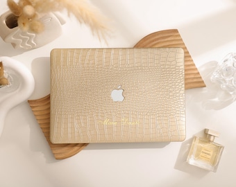 Shiny Gold Leather Hard Case Cover for MacBook Neo A3404 M4/M5 Air 13 15 inch A3449, Macbook Pro 13 14 16 15 2025 2026 Unique Laptop Case
