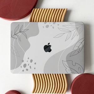 Hand-Painted Gray Leaf Line Shell Hard Case Cover for MacBook Air 13 Macbook Pro 13 14 16 15 Air 13 12 inch Laptop