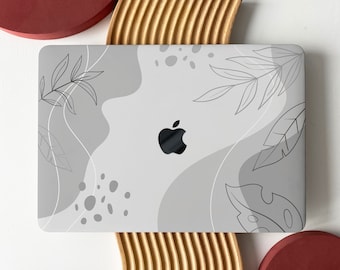 Hand-Painted Gray Leaf Line Shell Hard Case Cover for MacBook Air 13 Macbook Pro 13 14 16 15 Air 13 12 inch Laptop