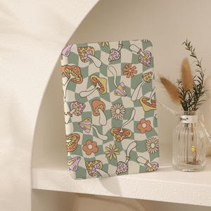 Sage Green Vintage Checkerboard Mushrooms Custom Kindle Paperwhite 5 Case, Kindle 11 Cover, Kindle 2021/2022, Personalized Paperwhite 6.8