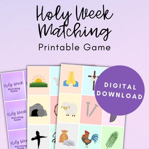 Holy Week Matching Game Cards, Memory Match Game, Christian Printables, Sunday School Printable, Kids Activities, Bible Games for Kids
